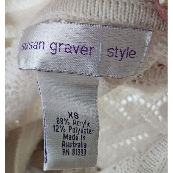 Susan Graver Cream Shimmer Open Front Knit Cardigan Sweater Women's Size XSmall - Picture 6 of 6
